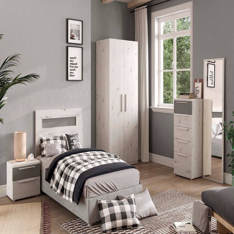 dormitorio con combinaciones de color gris