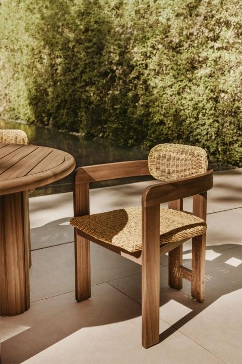 Silla de jardín con reposabrazos en madera de acacia y ratán sintético Ginara