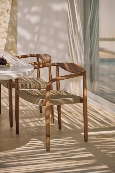 Silla de jardín en madera de acacia y cuerda trenzada Mallory